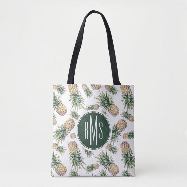 Watercolor Pineapple Pattern Tote Bag (Front)