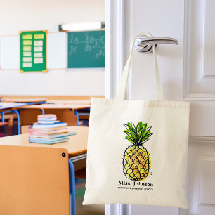 Watercolor Pineapple Personalized Teacher Tote Bag