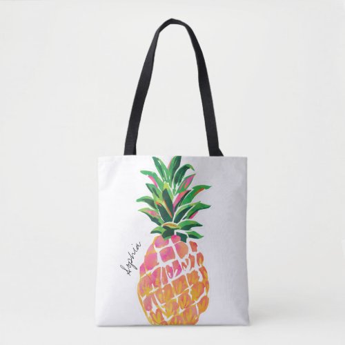 Watercolor Pineapple Personalized Tote Bag