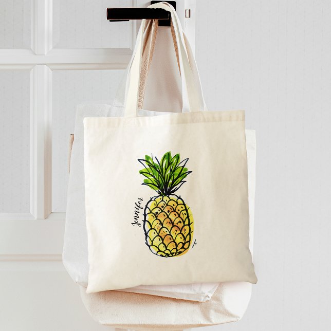 Watercolor Pineapple Personalized Tote Bag (Watercolor Pineapple Personalized Tote Bag)