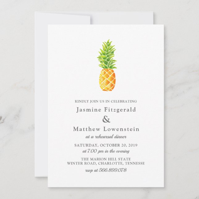 Watercolor Pineapple Rehearsal Dinner Invitation (Front)