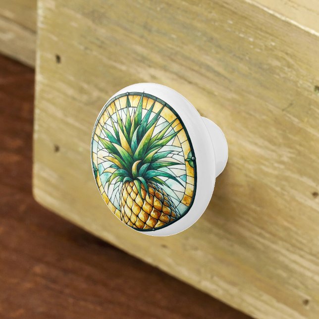 Watercolor Pineapple Stained Glass Yellow Green Ceramic Knob (Creator Uploaded)