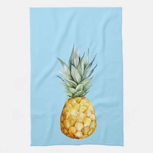 Watercolor Pineapple Summer Tropical Blue Kitchen Towel