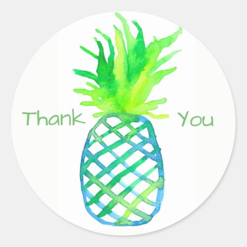 Watercolor Pineapple Thank You Classic Round Sticker