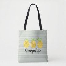 Watercolor Pineapple Trio with Green Pinstripe 