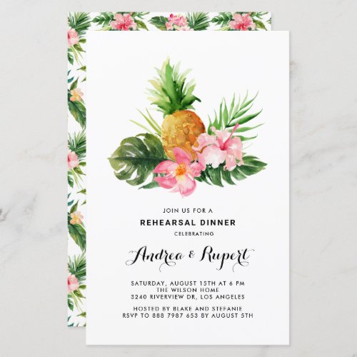 Watercolor Pineapple Tropical Rehearsal Dinner