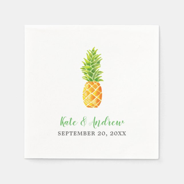 Watercolor Pineapple Wedding Napkins (Front)