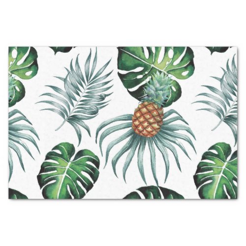 Watercolor Pineapple With Green Leaves Pattern Tissue Paper