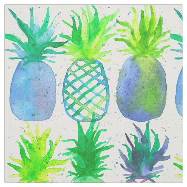 Watercolor Pineapples Fruit Pattern Fabric (Swatch)
