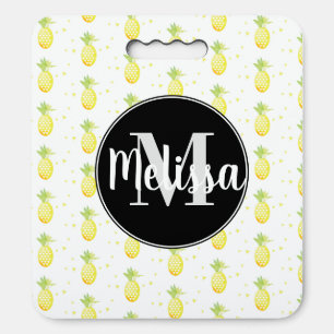 Watercolor Pineapples Geometrical Intial Name Seat Cushion