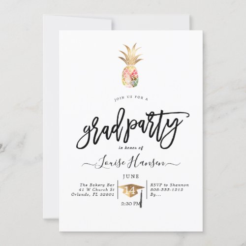Watercolor Pineapples Graduation Party Invitation
