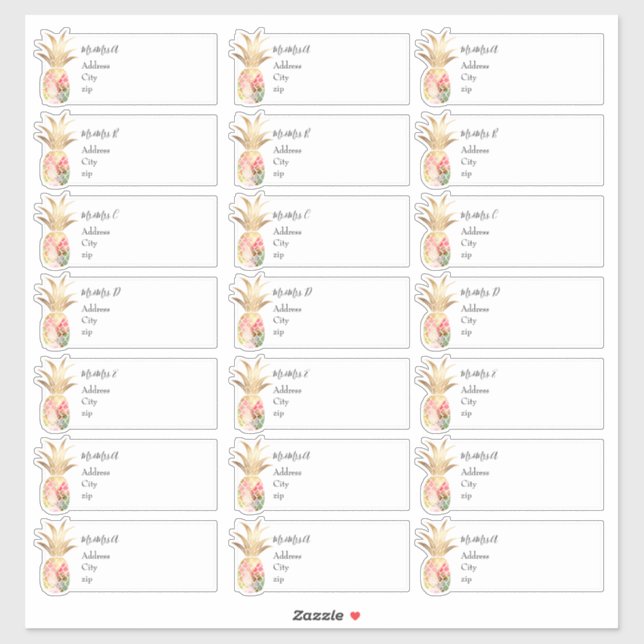 Watercolor Pineapples Guest Address  Labels (Sheet)