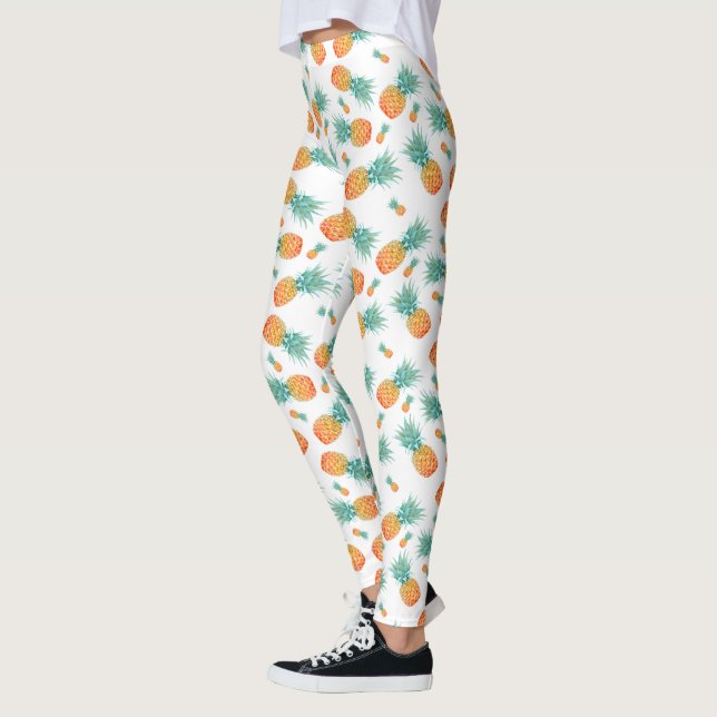 Watercolor Pineapples Pattern on White Leggings (Left)