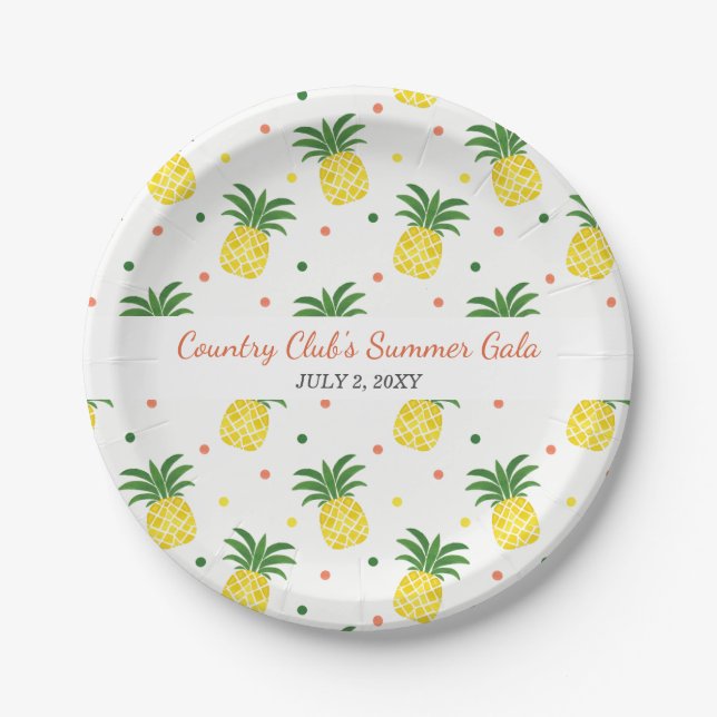 watercolor pineapples pattern paper plates (Front)