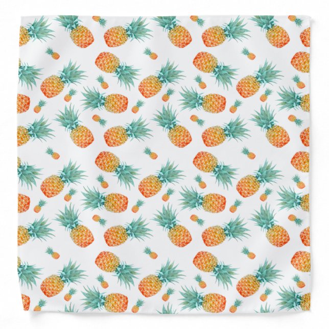 Watercolor Pineapples Pattern White Bandana (Front)
