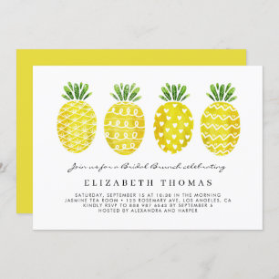 Watercolor Pineapples Tropical Bridal Brunch Invitation