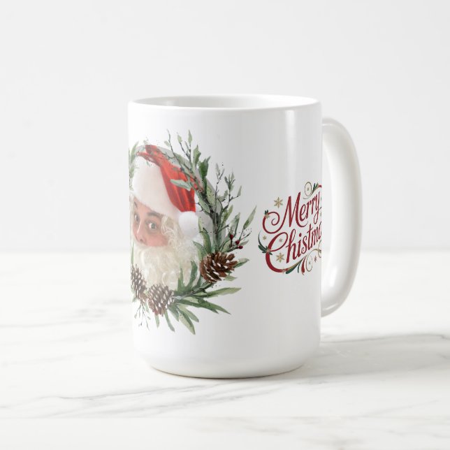 Watercolor Pinecone and Berry Christmas Wreath Coffee Mug (Front Right)