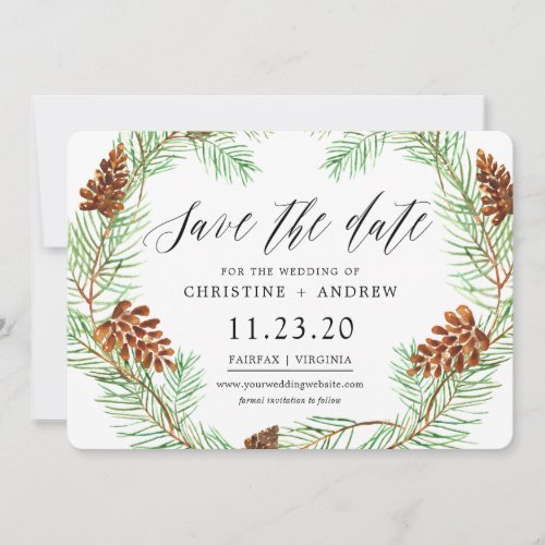 Watercolor Pinecone Elegant Simple Winter Save The Date