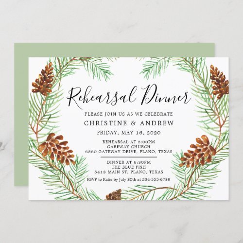 Watercolor Pinecone Elegant Winter Rehearsal Invitation