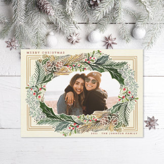 Watercolor Pinecone Ivory Holiday Photo