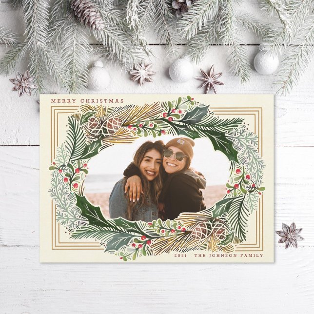 Watercolor Pinecone Ivory Holiday Photo (Creator Uploaded)