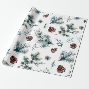Watercolor Pinecone Sprigs Christmas Wrapping Paper