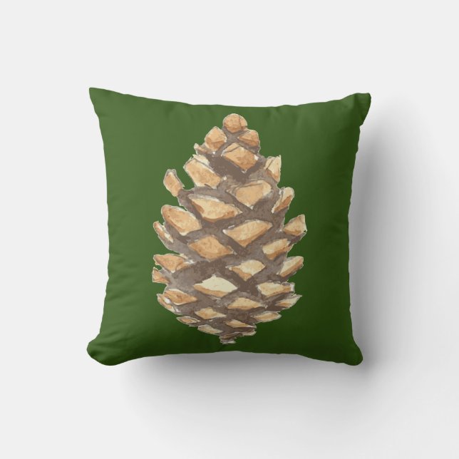 Watercolor Pinecone Throw Pillow (Front)