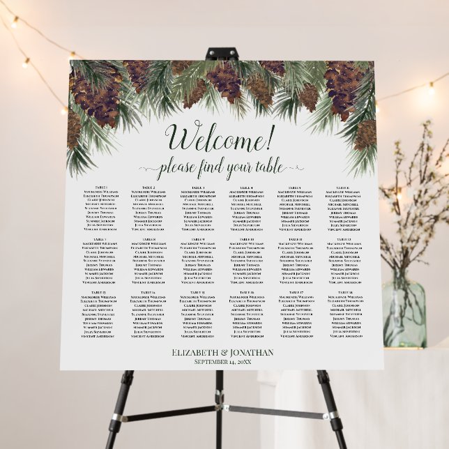 Watercolor Pinecones 18 Table Rustic Seating Chart Foam Board (In Situ (Stand))