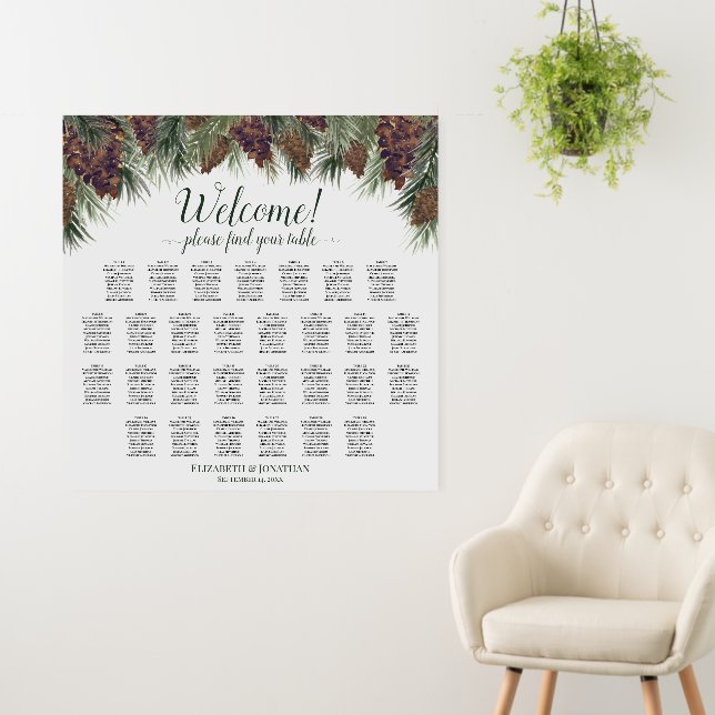 Watercolor Pinecones 29 Table Seating Chart Foam Board (In Situ (Wall))