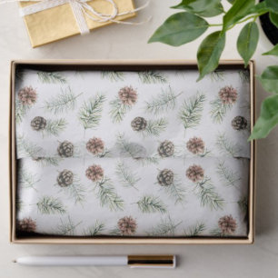 Watercolor Pinecones and Pine Winter Holiday Tissue Paper
