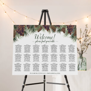 Watercolor Pinecones Chic 21 Table Seating Chart Foam Board
