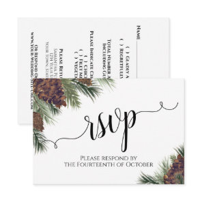 Watercolor Pinecones & Greenery Rustic Wedding RSVP Card