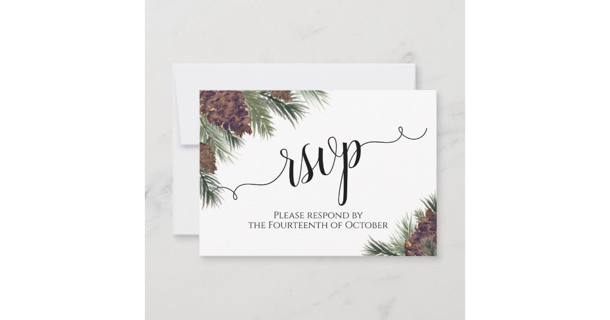 Watercolor Pinecones Greenery Rustic Wedding RSVP Card Zazzle