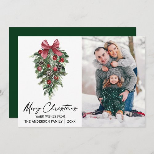 Watercolor Pines Calligraphy Ink Christmas Photo Holiday Card