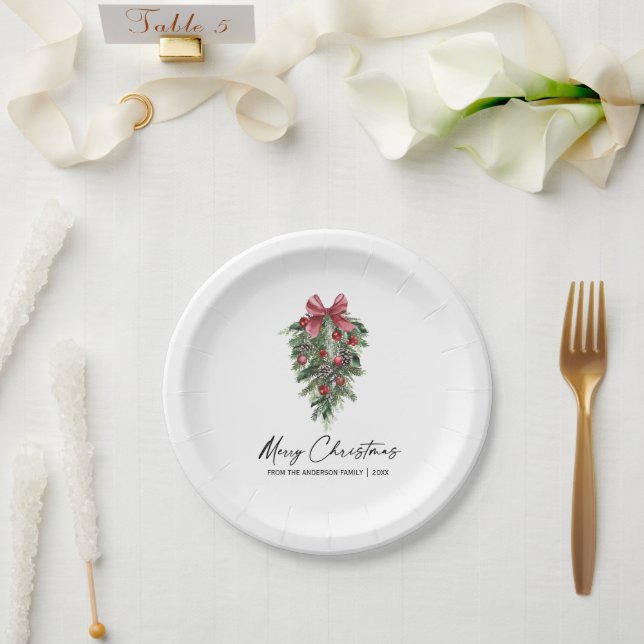 Watercolor Pines Calligraphy Ink Christmas Small Paper Plates (Wedding)