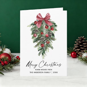 Watercolor Pines Calligraphy Ink Fold Holiday Card