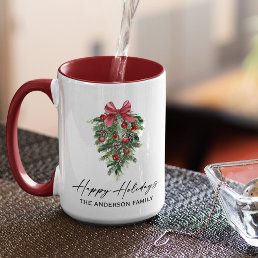 Watercolor Pines Calligraphy Ink Holiday Large Mug