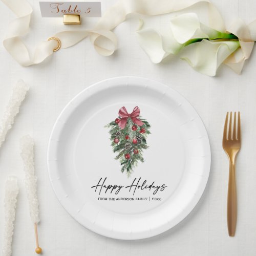 Watercolor Pines Calligraphy Ink Holiday Paper Plates