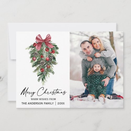 Watercolor Pines Calligraphy Ink Photo Christmas Holiday Card