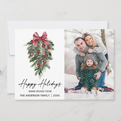 Watercolor Pines Calligraphy Ink Script Photo Holiday Card