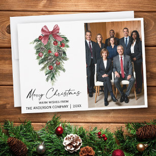 Watercolor Pines Company Photo Merry Christmas Holiday Card