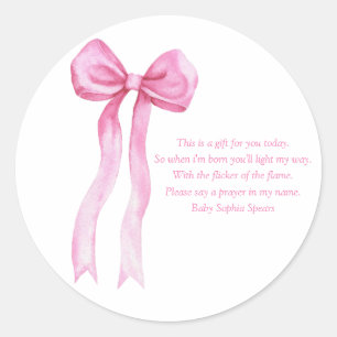 Watercolor pink a bow - Prayer Candle Label