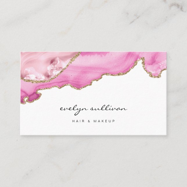 watercolor pink agate beauty salon business card (Front)