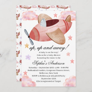 Watercolor Pink Airplane Baby Shower Invitation