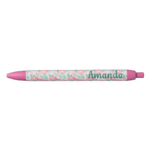 Watercolor Pink and Aqua Floral Pen