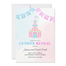 Watercolor Pink and Blue Circus Tent Gender Reveal