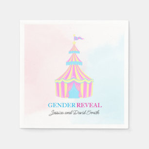Watercolor Pink and Blue Circus Tent Gender Reveal Napkins