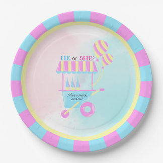 Watercolor Pink and Blue Circus Tent Gender Reveal Paper Plates