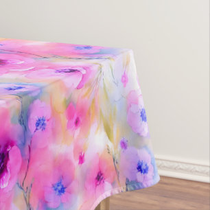 Watercolor Pink and Blue Floral French Country Dec Tablecloth