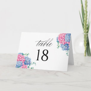Watercolor Pink and Blue Hydrangea Table Number